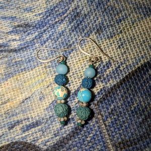 Circle blue dangle earrings, boho earrings, boho women accessories